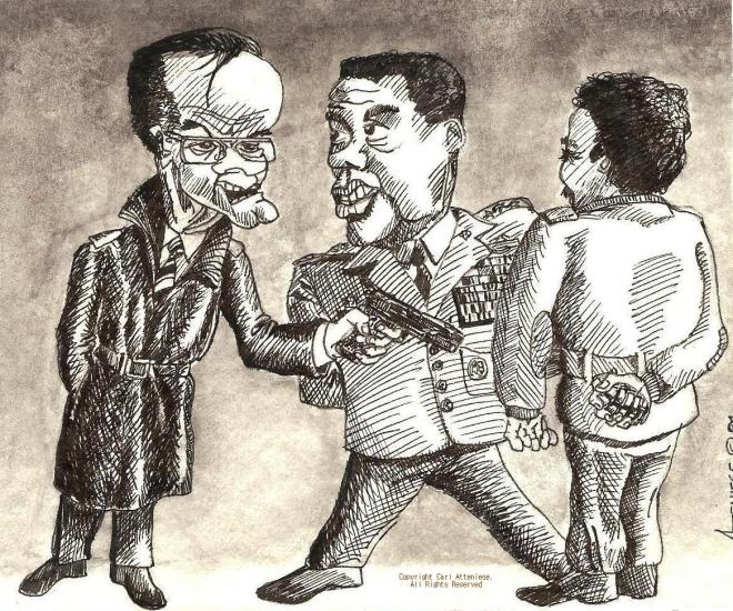 Bush Powel & Saddam, Copyright Carl Atteniese Jr., All Rights Reserved